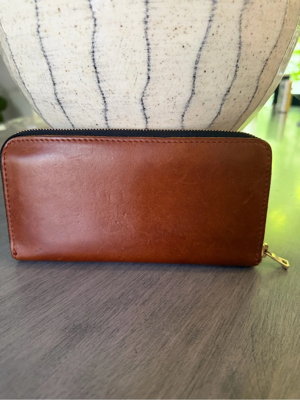 Portland Leather Cognac Accordion Zip Wallet EUC